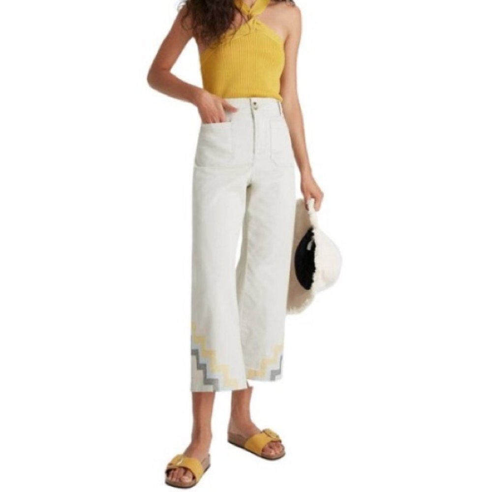 Anthropologie Maeve Hallee Embroidered‎ Wide Pants Size 0